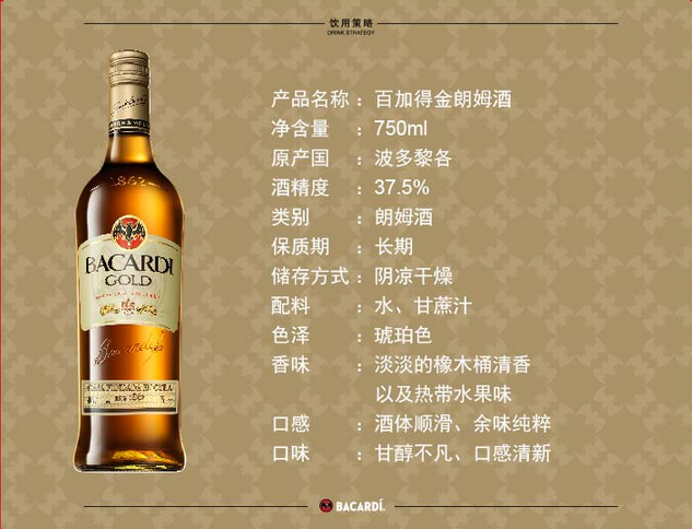 bacardi百加得金朗姆酒